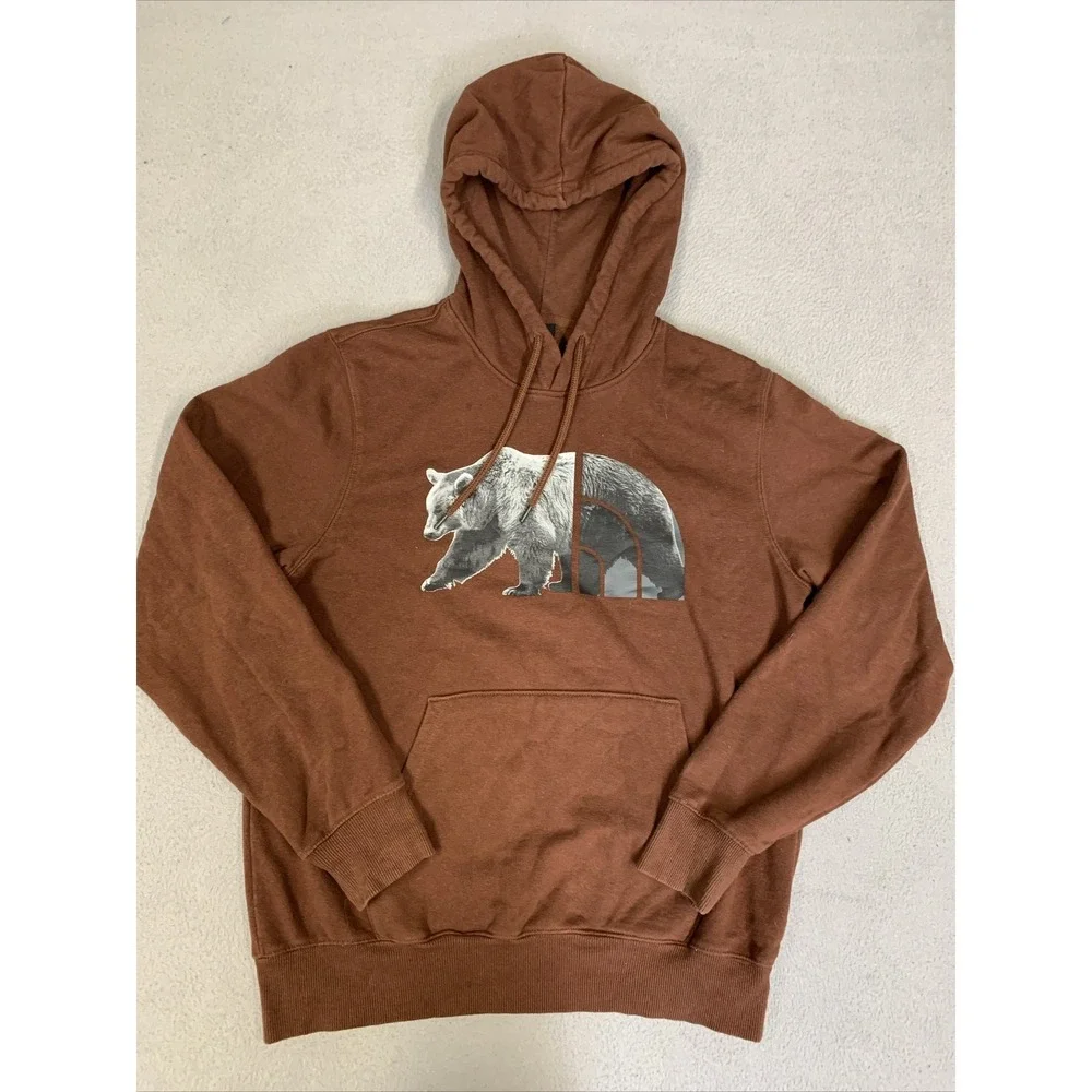 The North Face Hoodie Men's Small Bear Long Sleeve Pullover Sweater Brown‎